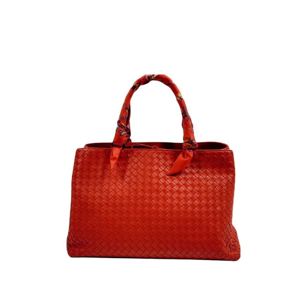 Bottega Veneta Red Intrecciato Woven Leather Tote Bag - Picture 7 of 11